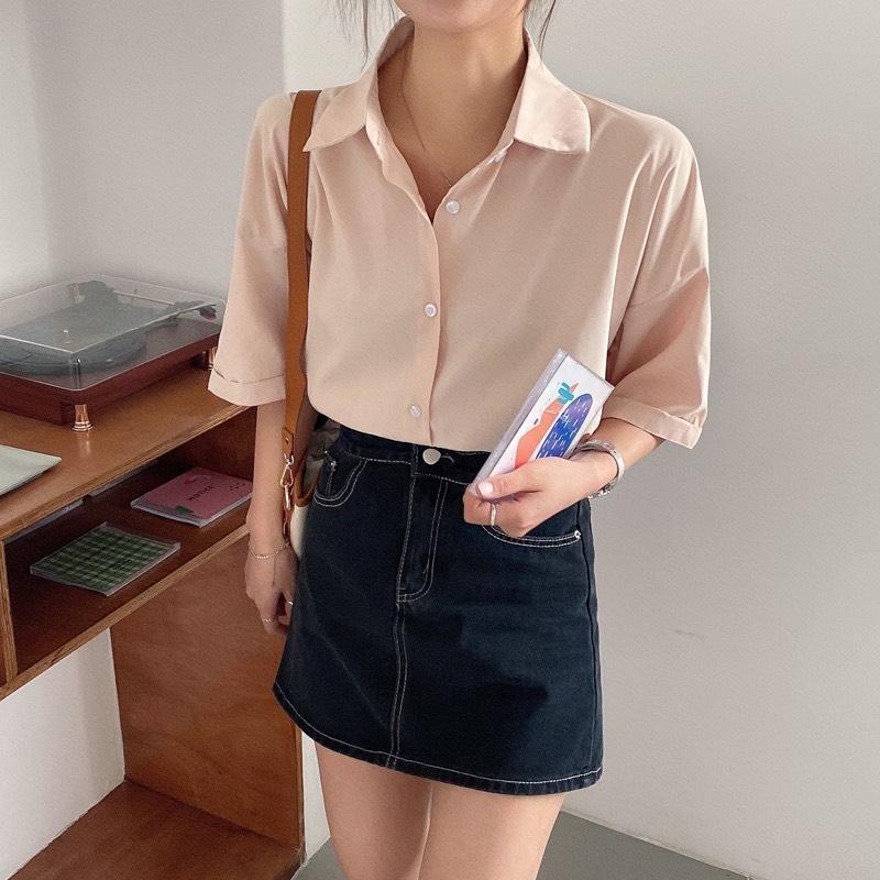 XẢ KHO NGHỈ BÁN Áo Sơ Mi Nữ form rộng Lụa Trơn Trượt Kiểu Màu Trắng kem hồng xanh đẹp ngắn tay vintage hàn quốc trơn kozoda SM83 Women Top