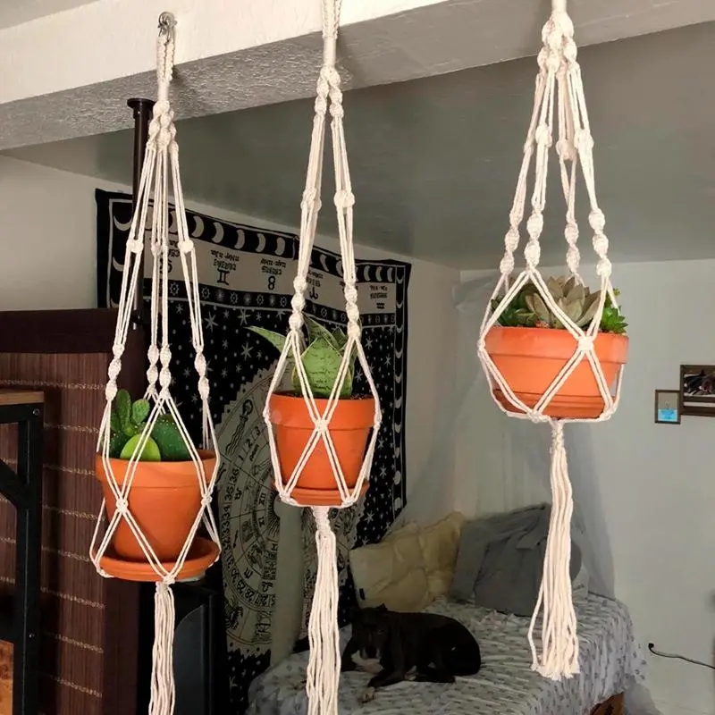 Macrame Plant Hanger, 1 Count Hanging Plant Pot Holder, Plant Pot Net Bag, Home Garden Supplies for Balcony Decoration, Modern