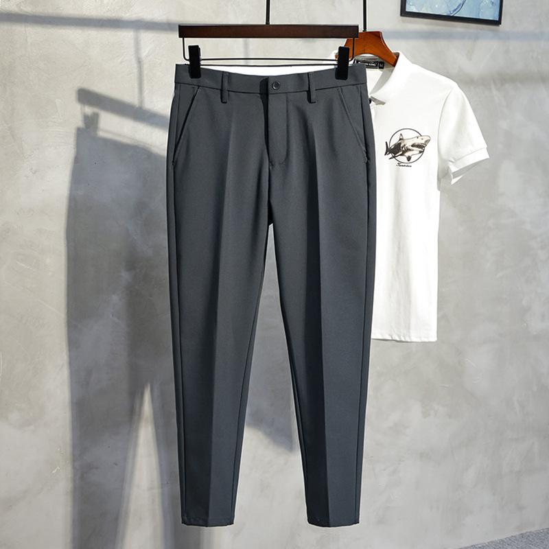 Men's Slim Fit Black Pants - Korean Style Casual Trousers | Summer Thin Stretch Ankle Length Dress Pants for Men (Trendy Office/Streetwear) 6
