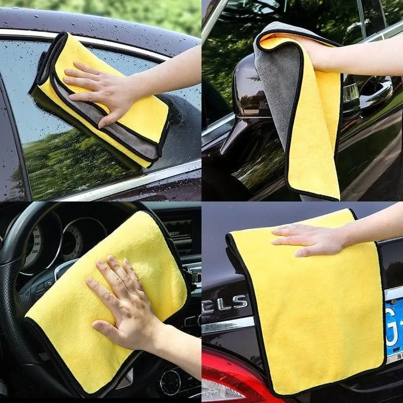 Kain Lap Microfiber 500gsm 30x30cm 30x60cm Premium/Lap Kain Detailing Mobil Motor Kuning Abu/Kain Lap Cuci Motor Mobil Tebal Serbaguna 3