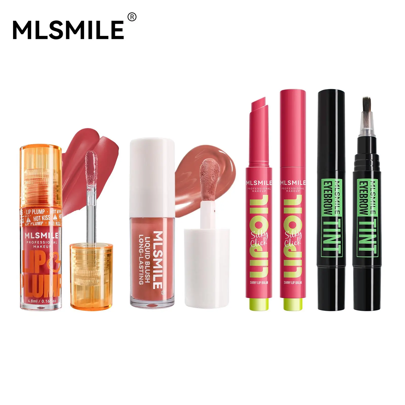 Professional Makeup Set, 4 Counts/set Long Lasting Mirror Lip Gloss & Multi-purpose Highlighting Liquid Blush & Press Type Lipstick & Waterproof Eyebrow Tint