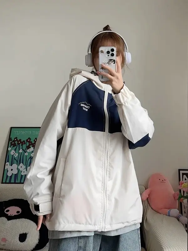 Áo khoác gió  Nữ  2  lớp học sinh fom rộng  kiểu giáng UNISEX phối thân 2 màu siêu xinh Top Women Jacket Ong 4
