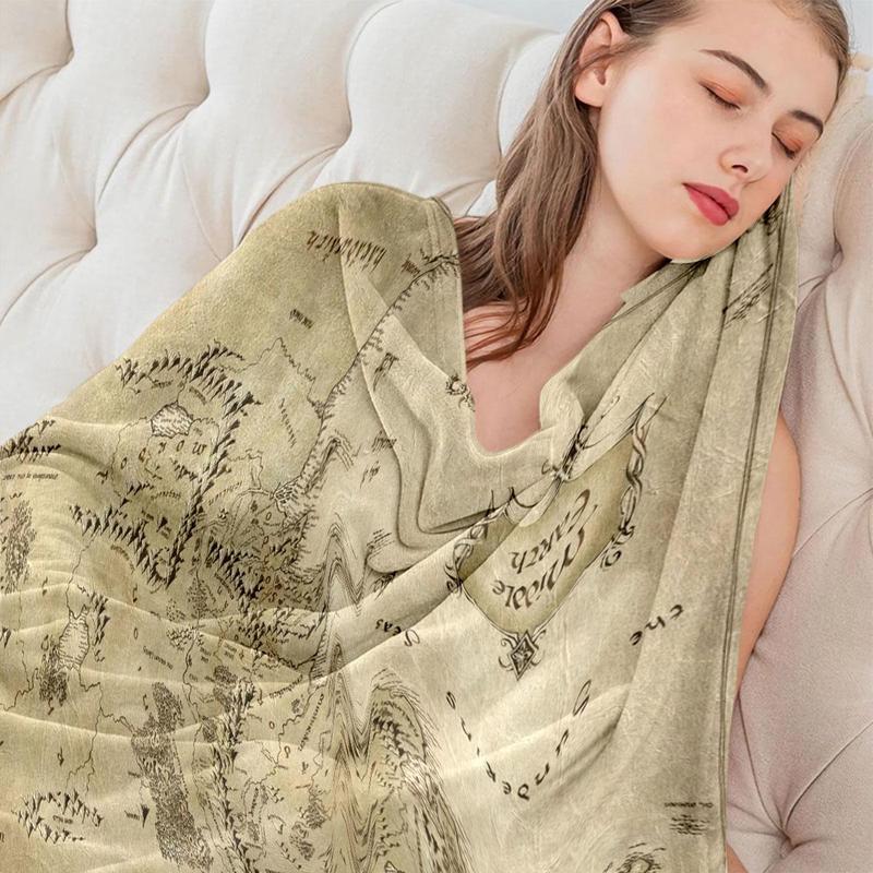 The Lord Of The Rings Map Pattern Blanket, Soft Warm Throw Blanket, Air-conditioned Room Blanket, Warm Nap Blanket for Home Office Travel Outdoor 4