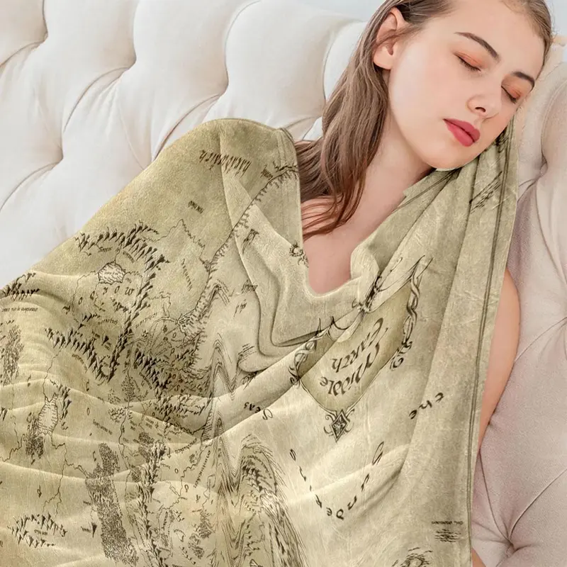 The Lord Of The Rings Map Pattern Blanket, Soft Warm Throw Blanket, Air-conditioned Room Blanket, Warm Nap Blanket for Home Office Travel Outdoor 4