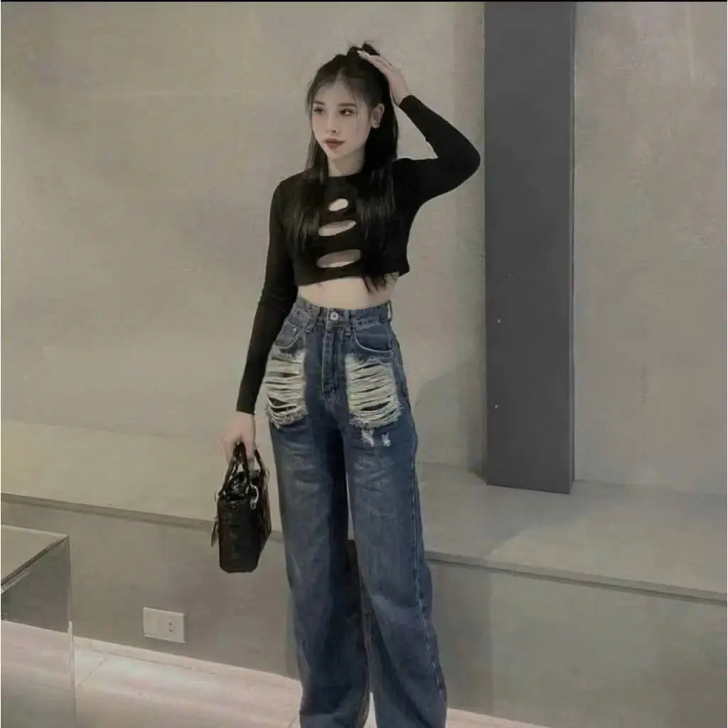 Quần jeans  suông Cạp Siêu Cao phong cách thời trang cho phái đẹp -(0549 đậm _3892 khói)