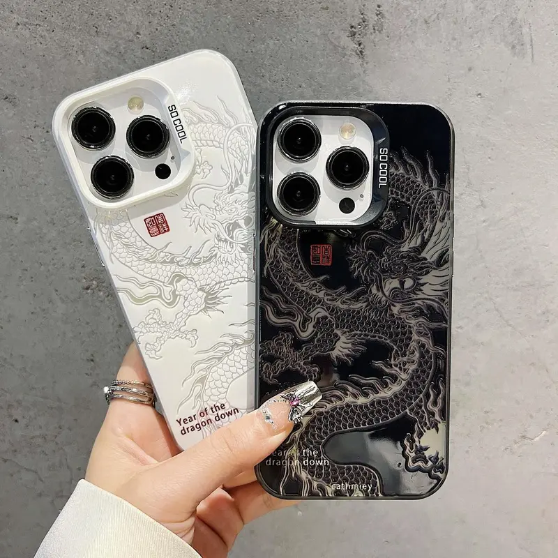 Berlaku untuk Sliver Case Realme 10 11 C3 5i 7i 8i 9i C11 C12 15 C17 C20 C21 C25Y C30 C33 C31 C35 C53 C51 C55 C67 8 Pro NARZO 50 5G 20 30A 50A Prime GT Neo5 Note 50 naga yang keren pola Penutup Penuh Perlindungan Penuh Anti-fall casing Realme UP009CYK 0