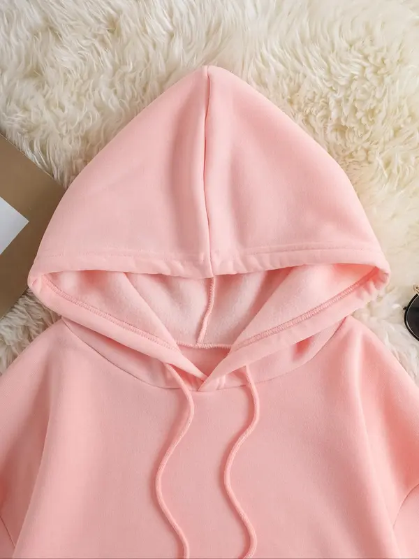 【Plus Size】 Letter Print Drop Shoulder Hoodie, Casual Long Sleeve Drawstring Pocket Hooded Sweatshirt, Women Plus Clothing for Fall & Winter 6