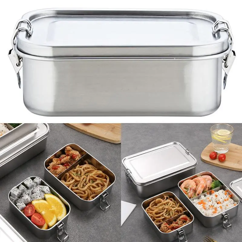 304 Stainless Steel Lunch Box With Removable Dividers 850ML Stainless Steel Lunch Box For Kids And Adults Dishwasher Safe Container Disposable