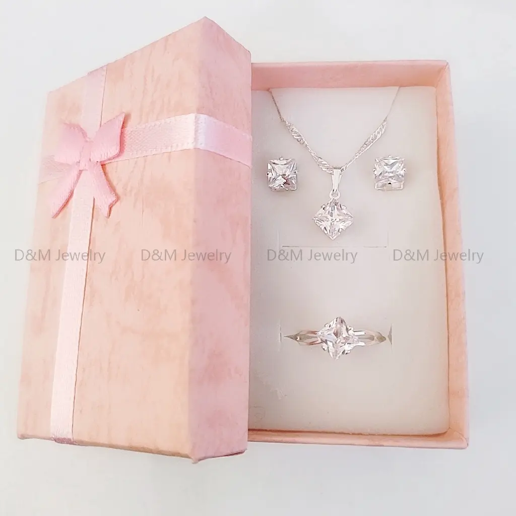 Bộ Bông Tai, Vòng Cổ Và Nhẫn 3in1, Bạc 925, Có Thể Điều Chỉnh Kích Thước, Dành Cho Nữ, Tặng Kèm Hộp Đựng Miễn Phí
