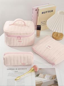 Set de Bolsa de Maquillaje Acolchada, Bolsa de Maquillaje Grande y Portátil, Bolsa de Maquillaje Multifuncional y Esponjosa, Bolsa de Almacenamiento para Artículos de Tocador, Bolsa de Maquillaje para Viaje
