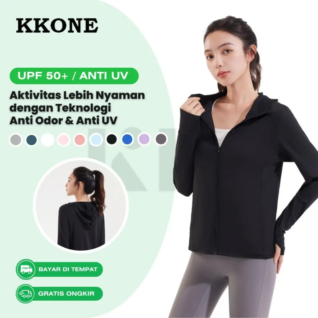 KKONE Jaket Olahraga Anti UV  Wanita Baju Olahraga UPF50+ Breathable Outdoor Ringan Cepat Kering Nyaman Sporty Jaket Anti Matahari Atasan(J001)