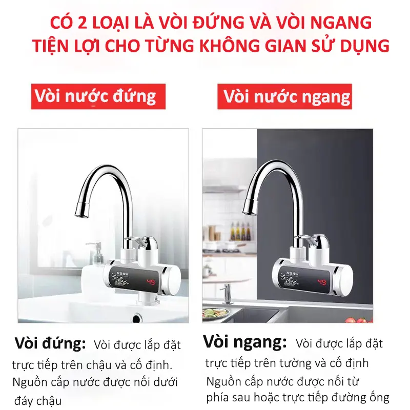 Máy Làm Nước Nóng Lạnh Lắp Đặt Tại Vòi KAW , Làm Nóng Nhanh, Cảm Biến Chống Giật An Toàn Sử Dụng 1