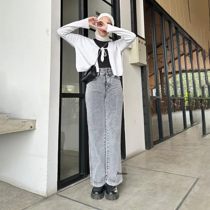 JINISO GET LOW - 581 Baggy Highwaist Celana Jeans Wanita Warna Snow Grey 6