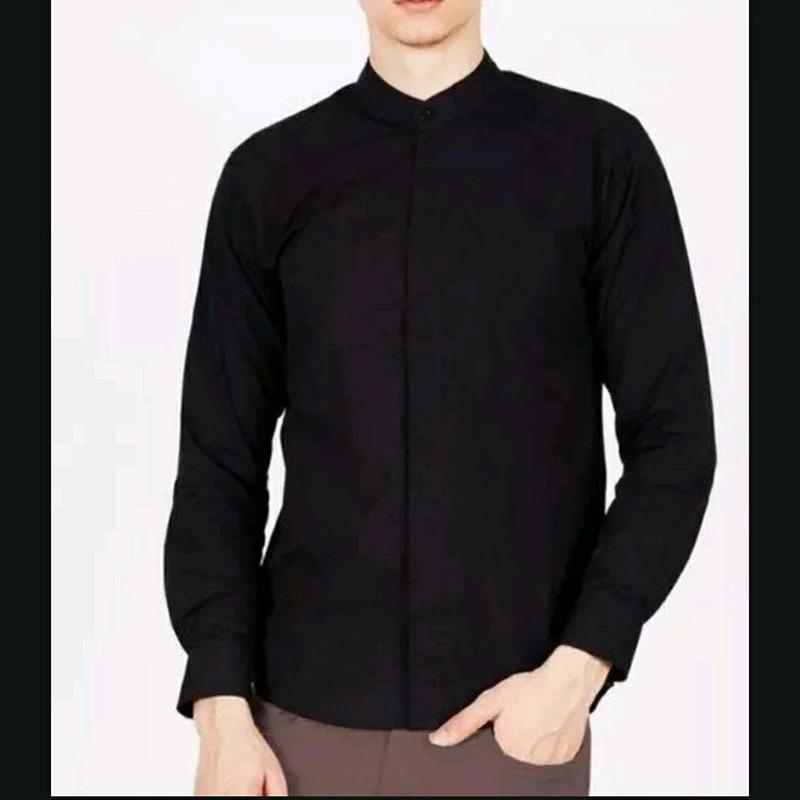Baju koko pria polos premium Hitam Kantong Muslim 2