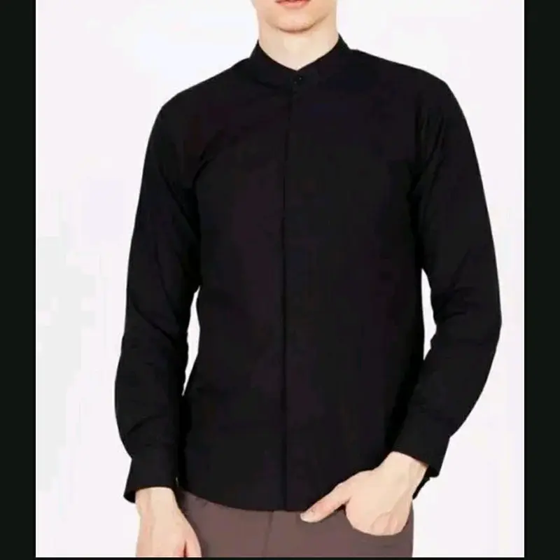 Baju koko pria polos premium Hitam Kantong Muslim 2