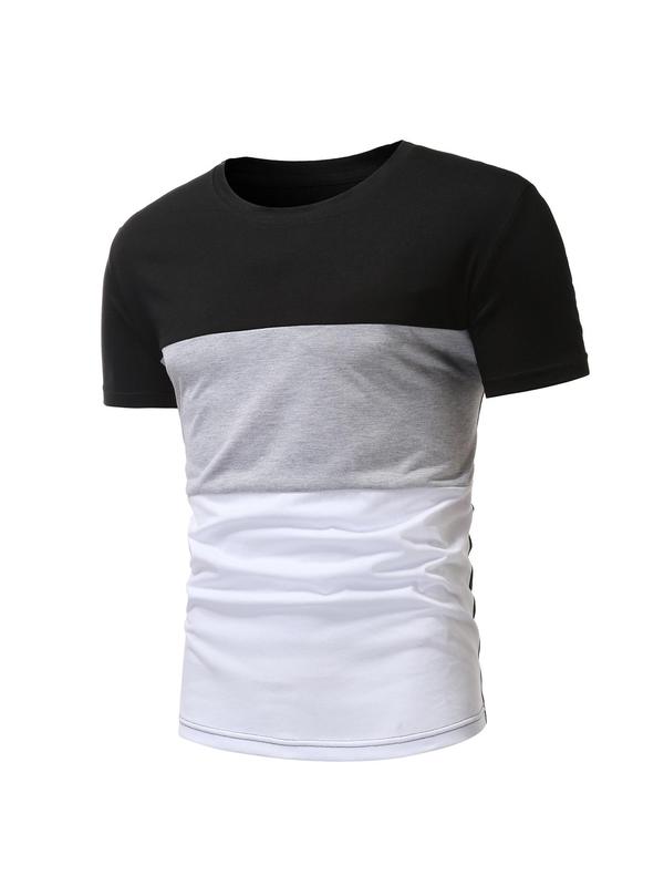 Men's Colorblock Short Sleeve Tee, Regular Fit Casual Comfy Round Neck T-shirt for Daily Wear, Men's Top for Summer 3