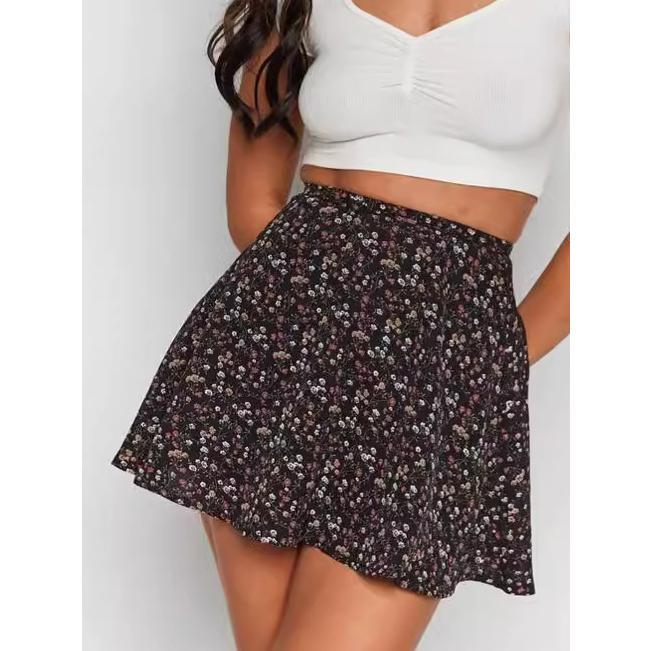 [LS] Floral Skirt Chiffon Printed Umbrella Skirt Fresh Invisible Zipper Skirt Lady Fashion Basic New Hot Sale Womenwear Minimalist Model 6644 0