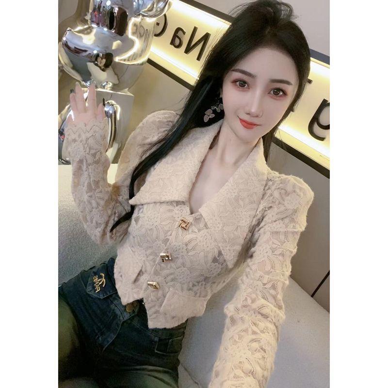 Áo Sơ Mi Thời Trang Sang Trọng, Thời Trang, Dành Cho Nữ, Hàng Mới Về Mùa Thu 2024, Áo Ren khoét Tay Phồng Bó Eo, Áo Sơ Mi Ngắn Women Top Shirt 7