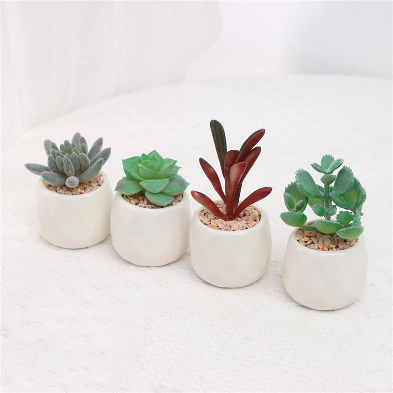 Mini Succulent Potted Plant, 4 Counts Mini Faux Succulent Potted Plant, Decorative Plants for Home Office Desktop, Home Decor Supplies 4