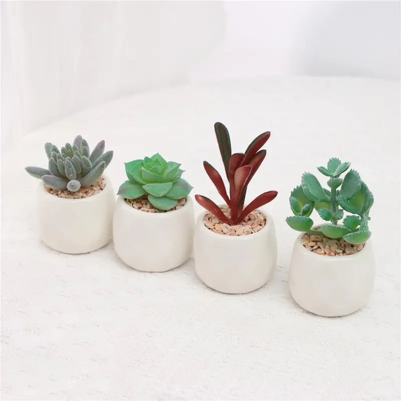 Mini Succulent Potted Plant, 4 Counts Mini Faux Succulent Potted Plant, Decorative Plants for Home Office Desktop, Home Decor Supplies 4