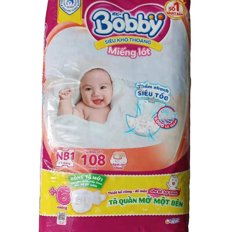 Tã dán Bobby lõi nén cotton soft Xs 70/ S80/ M76/ Miếng lót newborn 108 bỉm Kem cho bé Voi Gối Ngủ