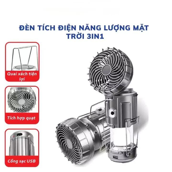 Đèn bão LED Năng Lượng Mặt Trời Đa Năng 3 Trong 1 tích hợp quạt đèn pin sạc điện thoại tiện lợi