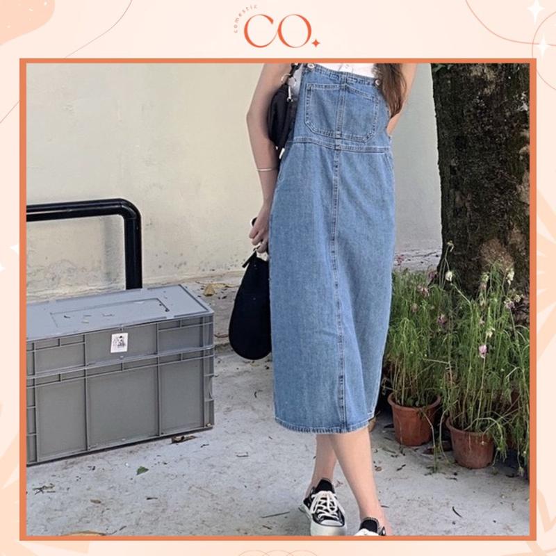 Váy yếm jean phong cách, váy yếm jean hai màu đen xanh_y2