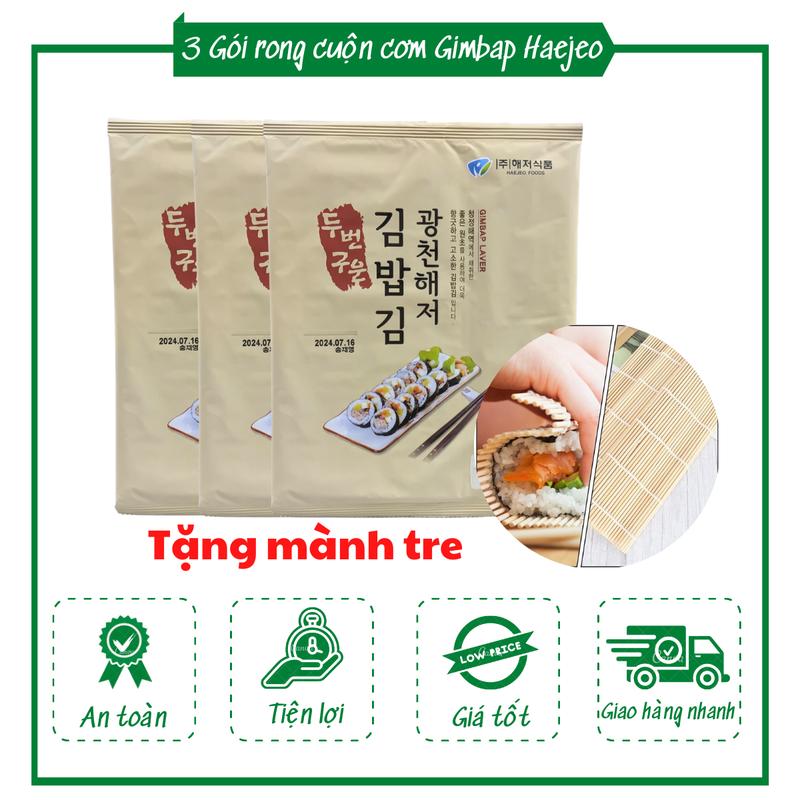 Snack Ăn Vặt  Rong biển cuộn cơm Kimbap Hàn quốc combo 3 gói tặng kèm mành tre cuốn Thức Ăn Food Lá Rong Biển rong  biển bigbang