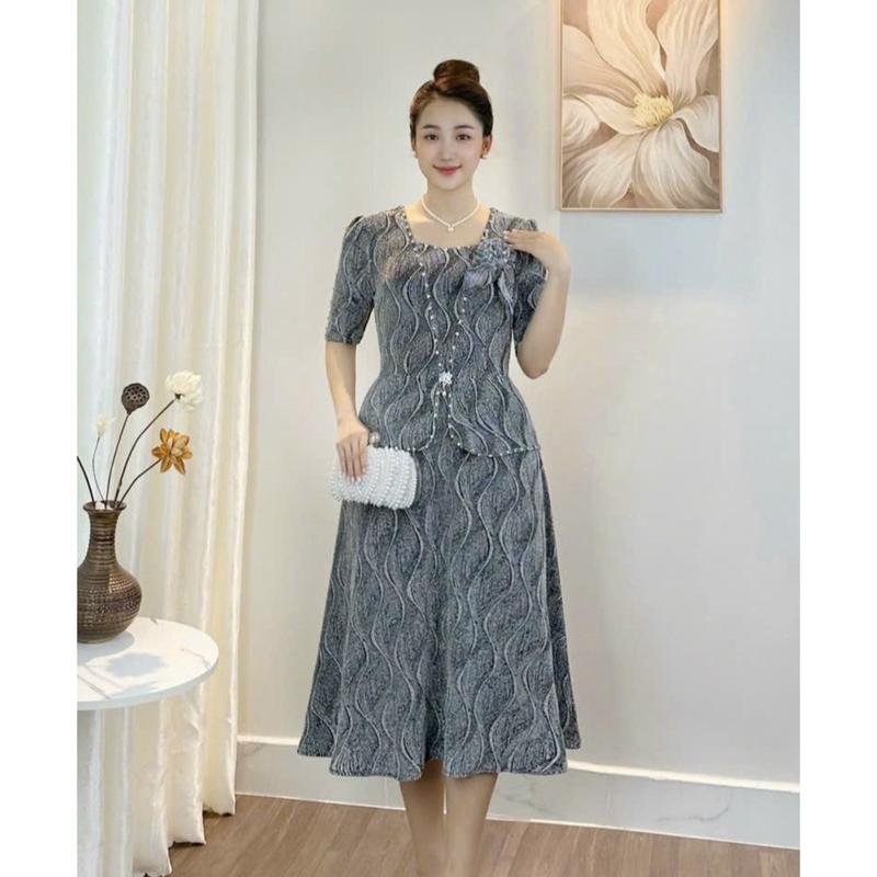 Đầm Đi Tiệc Mã HL618 Dáng Lững Chất vải Thun Nhũ Đính Đá DMC Cao Cấp Từ 50kg đến 75kg Dress Women midi váy kim 1
