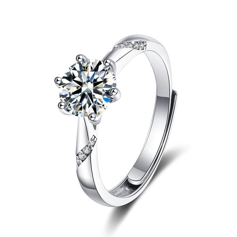 Nhẫn Moissanite, Một Carat, Màu D, Dành Cho Phụ Nữ, Bạc Sterling S925, Thiết Kế Sáu Chấu Cổ Điển, Nhẫn Cưới, Nhẫn Có Thể Điều Chỉnh, Đồ Trang Sức 6