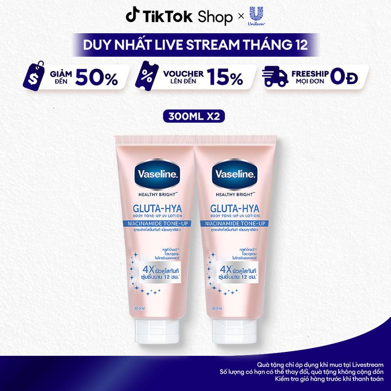   3  FS  Combo 2 Vaseline Gluta-Hya Dưỡng Thể Nâng Tông Tức Thì Gấp 4x 300ML x2 