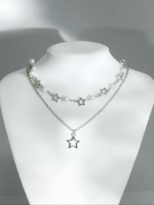 Collar con Decoración de Estrella y Perla Falsa (2 piezas), Bisutería para Fiesta, Decoración Diaria, Joyería Combinable y Exquisita para Regalo de Cumpleaños