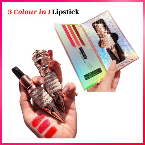 Ready Stock 3 in 1 Queen Scepter Lipstick 3 Color In 1 Make Up Lipstick Set Soft Lipstick Lip Matte Waterproof Lipstick Gloss Beauty For Women Girls Bibir Cantik Velvet Long-lasting High Pigmentation fyp Viral Hot Lip Gloss Lips Makeup Lipstik