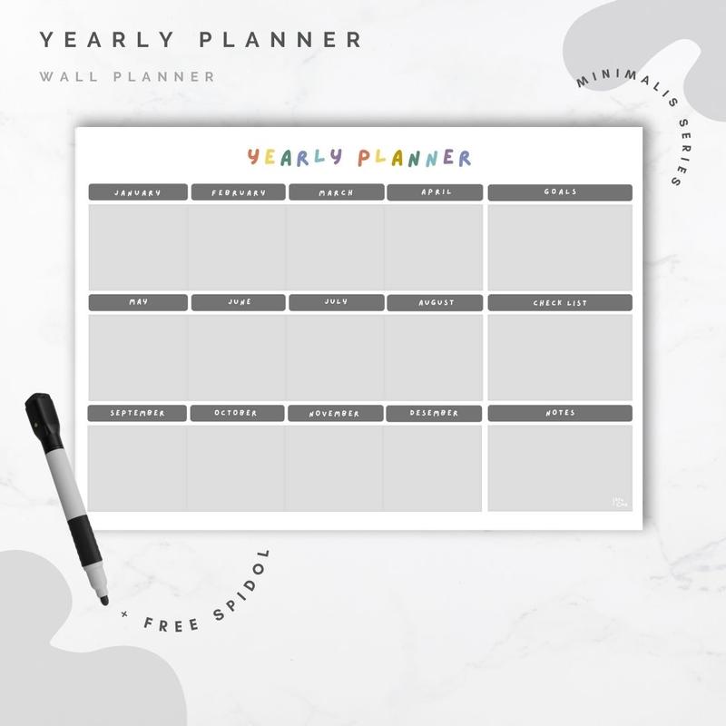 Wall Planner Solucine - Minimalis Series - Yearly Planner / Monthly Planner / Weekly Planner / Daily Planner / Meal Planner / Habit Tracker / Study Planner / To do List / Shopping List 1