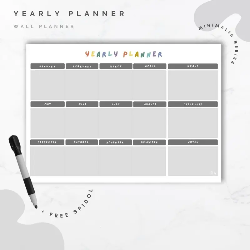 Wall Planner Solucine - Minimalis Series - Yearly Planner / Monthly Planner / Weekly Planner / Daily Planner / Meal Planner / Habit Tracker / Study Planner / To do List / Shopping List 1