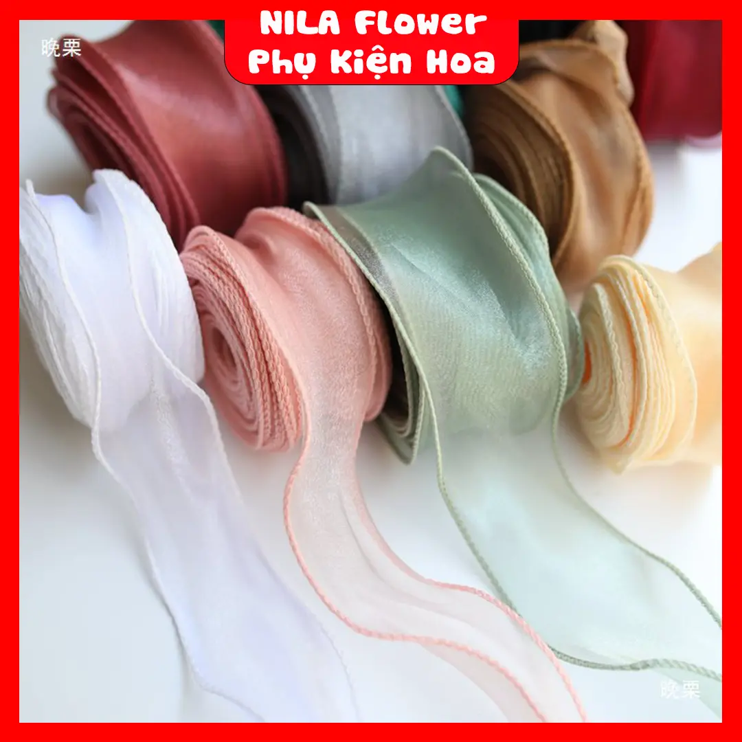 [Lẻ 1 mét][Khổ 4cm] Dây Ruy Băng Cao Cấp Trang Trí Quà Tặng - NILA Flower ribbon