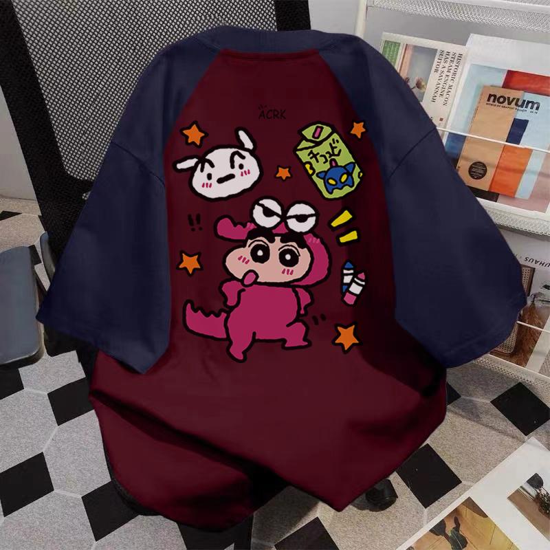 Product Introduction of 100% cotton sweet cute crayon small new, printed couple oversize top women 10