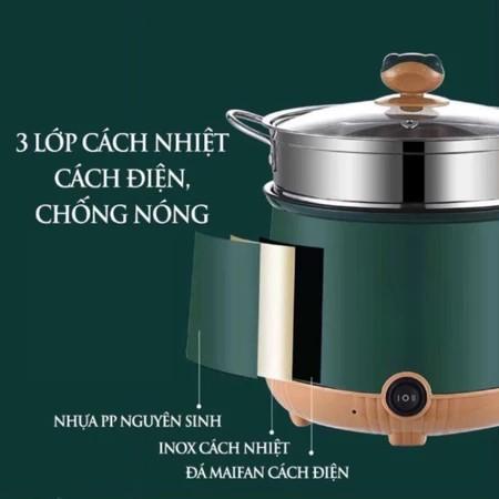 Nồi Lẩu Điện Nấu Mì Mini 2 Tầng Kèm Giá Hấp Đa Năng Nướng, Luộc, Chiên Chống Dính Vấn Đá Tiện Lợi  Nấu Ăn 2