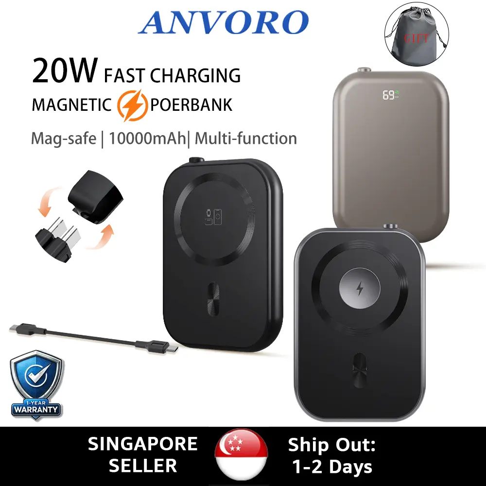 Anvoro Magsafe Powerbank 10000mAh 22.5W Fast Charging With Auto-Wake Portable Wireless Charger for iphone micro usb fast charging power banks