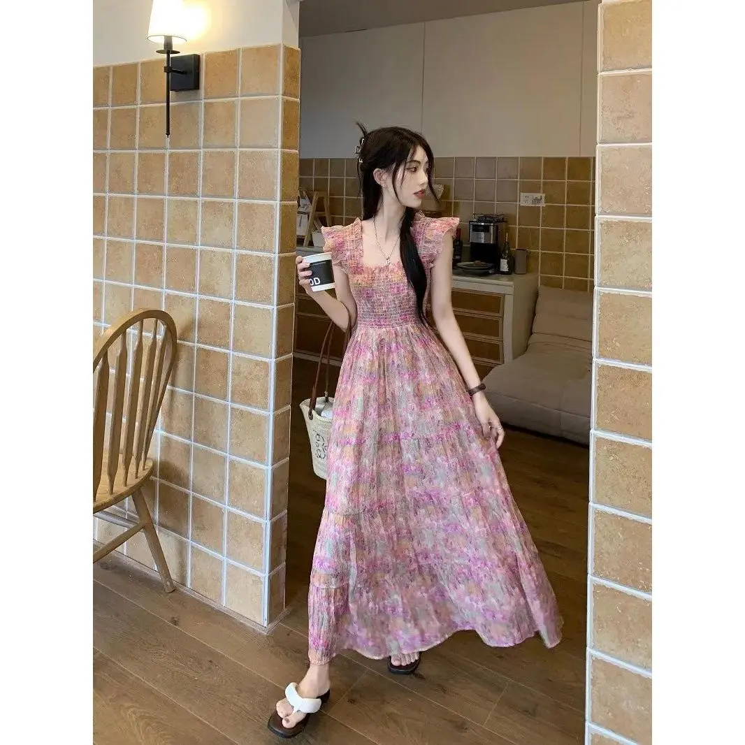 Trang Phục Hawaii Cho Nữ, Váy Cổ Vuông Phong Cách Nhẹ Nhàng Cổ Điển Phong Cách Pháp Váy Tay Phồng Ngọt Ngào Mới Mùa Hè 2023 Cổ Tích