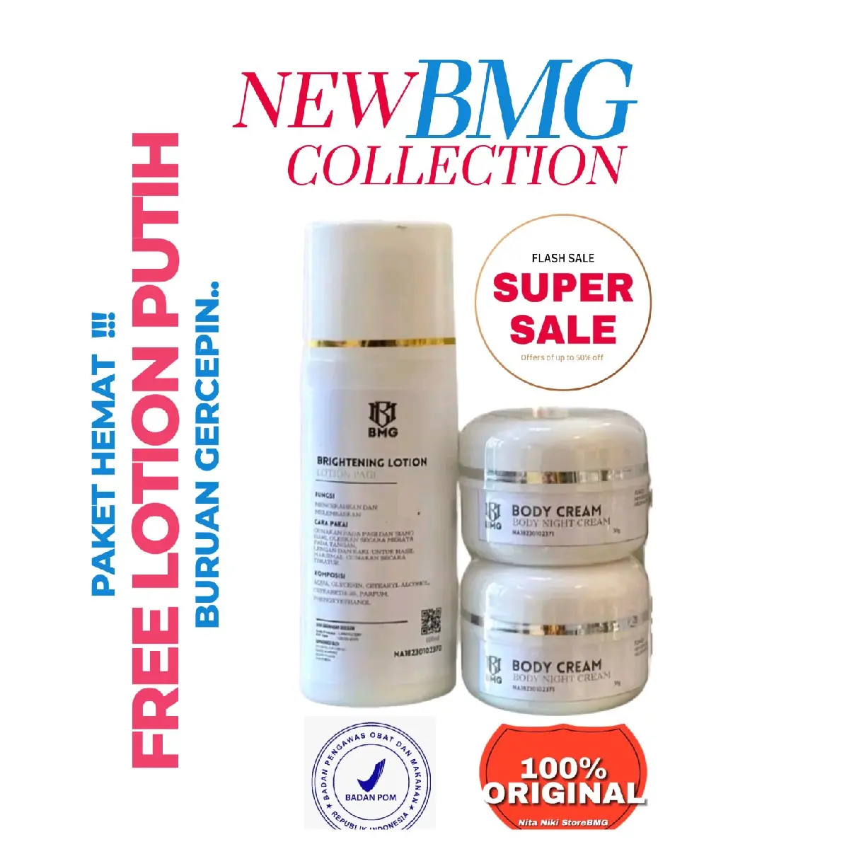 2 CREAM PEMUTIH ORIGINAL free lotion putih (biput) BPOM  Semua Jenis Kulit Kering Perawatan Pencerah