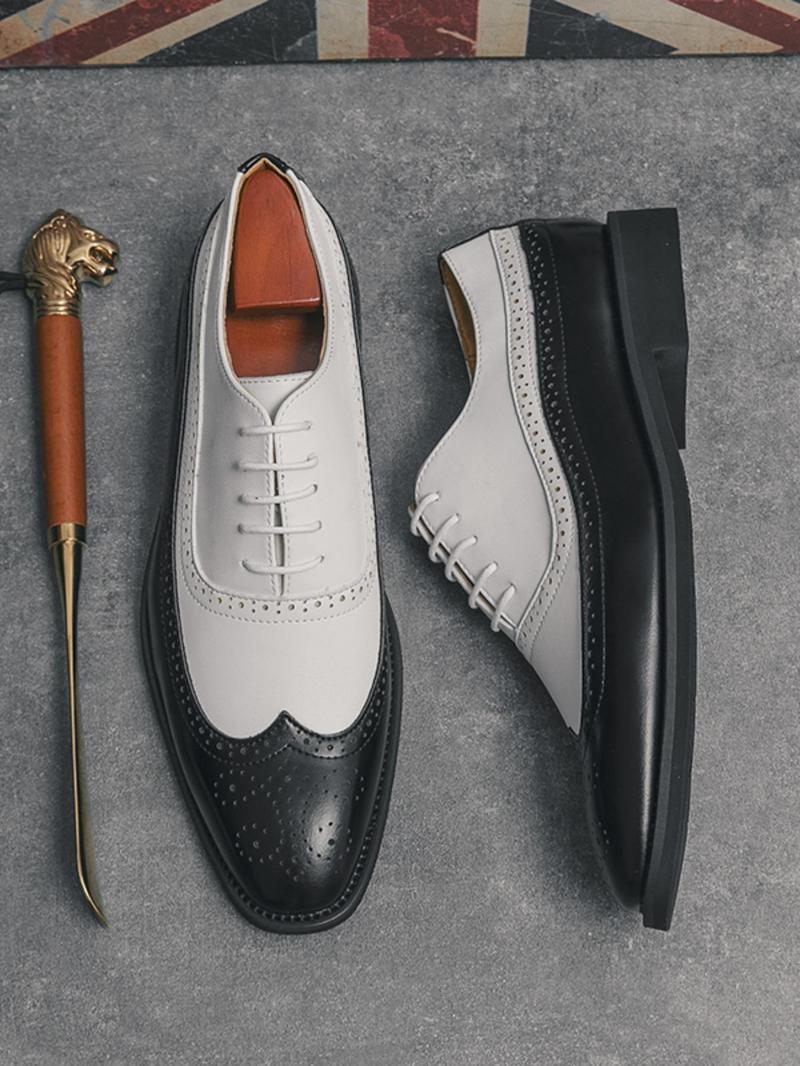 Product Introduction of Men's Fashionable Colorblock Lace Up Dress Shoes, Casual Comfortable Breathable Business Style Shoes for Work Office, Fashion Shoes for Party, Daily Clothing Decor 2
