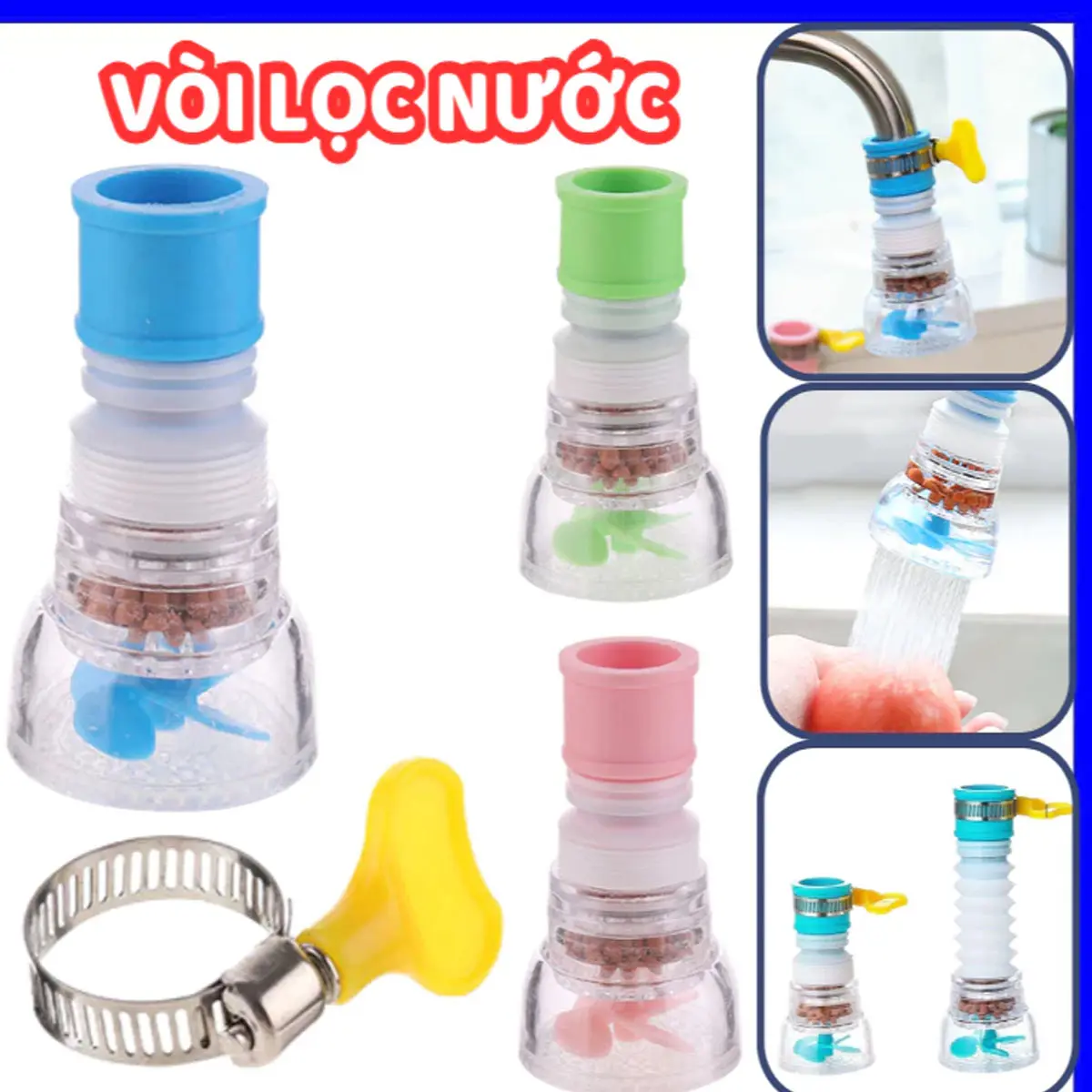 [ Combo 4 Vòi ] Đầu Vòi Tăng Áp Chống Bắn Nước Có Bộ Lọc Xoay 360 Độ Và Kéo Dài 12 cm Cho Phòng Bếp - Nhựa ABS/PVC