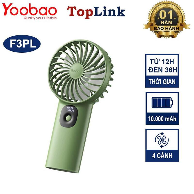  Quạt Mini Cầm Tay Hoặc Để Bàn Yoobao F3PL 3 Cấp Gió Pin 10.000mah Sử Dụng 36h Hiển thị Dung Lượng Pin Phụ Kiện Usb 