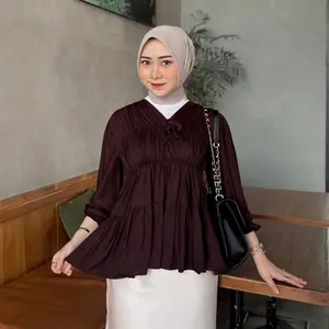 Mireya Blouse Kerut Dada Lengan Panjang Bahan Rayon Atasan Wanita Terbaru