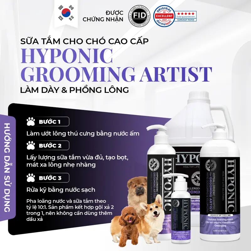 Sữa tắm cho chó cao cấp HYPONIC Grooming Artist, làm dày & phồng lông (dành cho tiệm spa thú cưng) 1