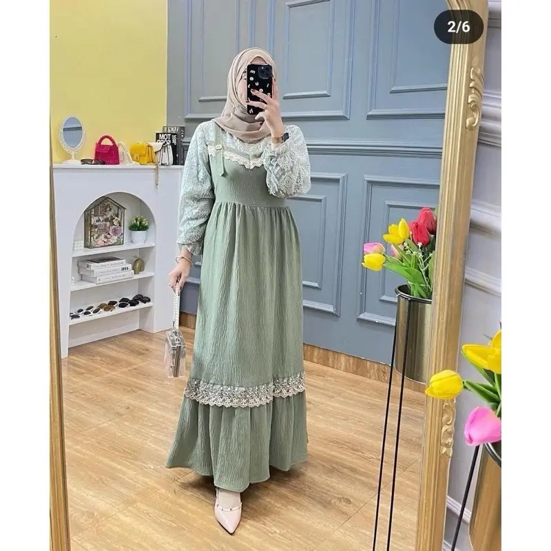 Dress Cintya Maxy | Dress Crinkle Mix Brukat | Gamis Pesta Mewah Elegang | Dress Wanita Anggun Formal Gaun 0