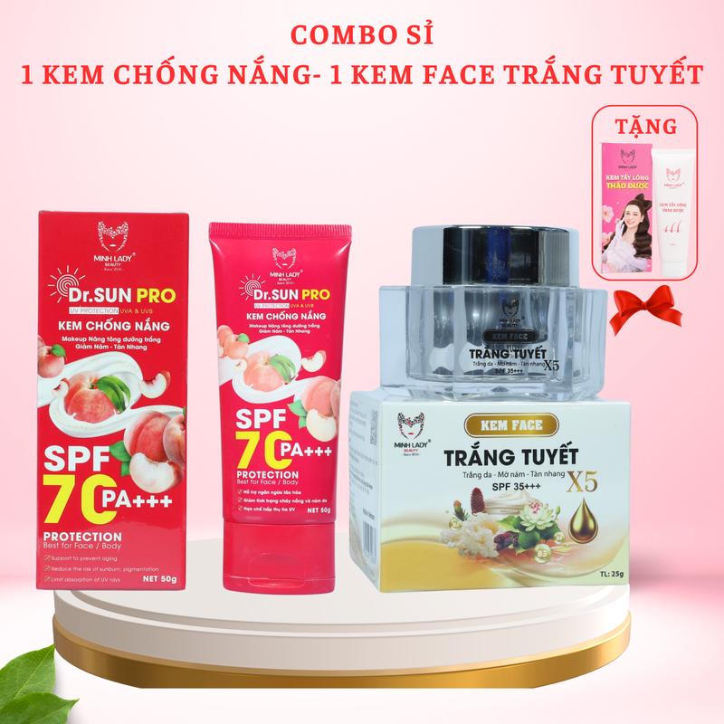 Combo Kem chống nắng 50g Và Kem face trắng tuyết 25g Minh Lady