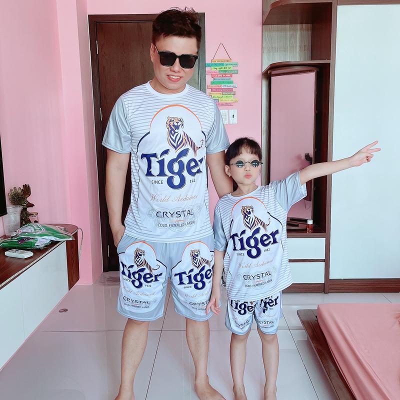 Đồ bộ quần áo Bia Tiger Bạc mặc nhóm gia đình đi chơi du lịch - Chất liệu thun lạnh có size từ 10-100kg nam nữ unisex mặc được.