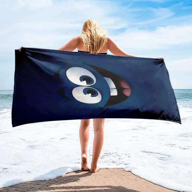 Smile Face Pattern Beach Towel, Large Quick Drying Towel, Lightweight Water Absorbent Towel for Sports & Outdoor Activities 0